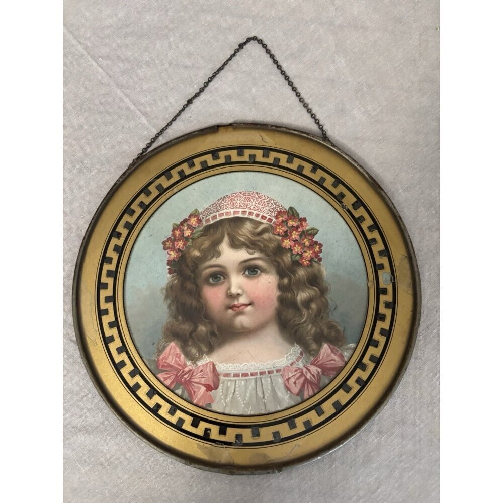 Antique Victorian Chimney Flue Cover Girl‎ Child Portrait Period Clothing Mica